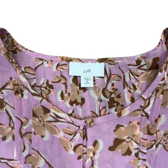 J Jill pink floral Pintuck lightweight button up top size XL petite XLP boho - Picture 6 of 10